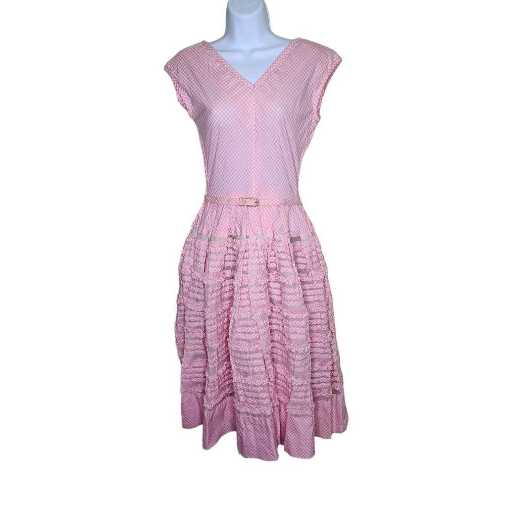Vintage 50s Kane Weill Bouffant Dress Womens Size S Pink Gingham Check Pinup